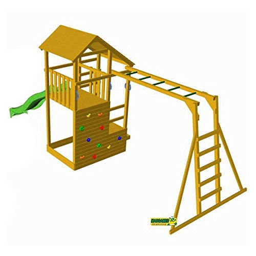 | MASGAMES | Parque Infantil Teide XL con escalera de mono | Altura plataforma 150 cm | Rampa de tobogán con conector a manguera | Anclajes incluidos |