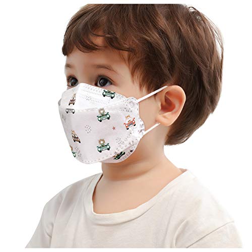 MASHAN 10/20Piezas De_Mascarilla_Desechable_Bufanda Niños Infantil Cómodo Estampado de Coche, Conejito, Correa Elastica para Actividades al Aire Libre Escuela Fiesta (4 a 12 Años) (10PCS,Color01)