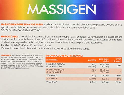 Massigen Magnesio y Potasio 24+6 bolsitas sabor ACE