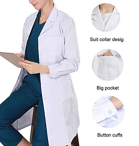 Matchwill Bata de Laboratorio/MédicoTrabajo Abrigo, Mujeres,Niños, Niñas y Hombres, Enfermera, Unisex Vestido de Algodón para Estudiantesde la Escuela,Clases de Física o Química,Cosplay