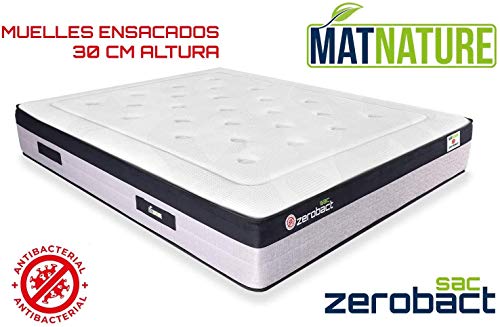 Matnature | Colchón Antibacterial Modelo Zerobact Sac | Altura 30 cm | Colchón Viscoelástico | Colchón Muelle Ensacado | Gran Confort | Todas Las Medidas (150 x 190 cm)