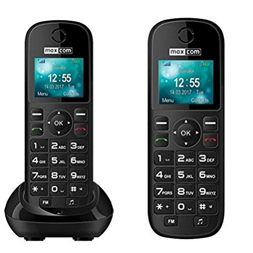 MaxCom MM35D - Teléfono (Teléfono DECT, Terminal inalámbrico, Altavoz, 500 entradas, Negro)