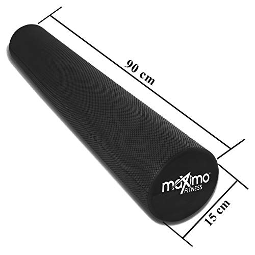 Maximo Fitness Rodillo de Espuma Largo – 6 x 36 Pulgadas (15 cm x 90 cm) – Tipo Trigger Point Herramienta de Auto Masaje para Casa, Gimnasia, Pilates, Yoga – Instrucciones Incluidas. (Black)