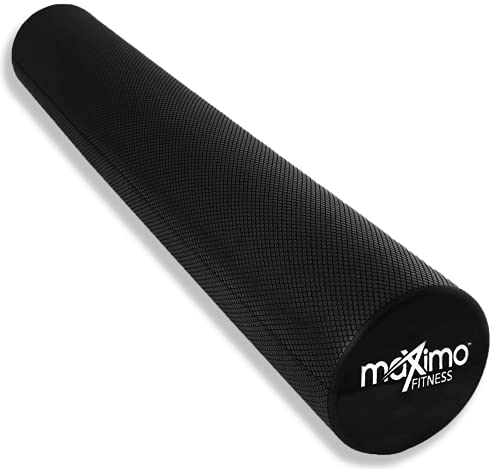 Maximo Fitness Rodillo de Espuma Largo – 6 x 36 Pulgadas (15 cm x 90 cm) – Tipo Trigger Point Herramienta de Auto Masaje para Casa, Gimnasia, Pilates, Yoga – Instrucciones Incluidas. (Black)