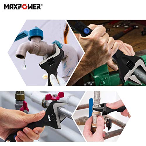 MAXPOWER Llave Ajustable, 2 Piezas Corto Vástago Gran Apertura Llave Inglesa Ajustable Para Baño, Desmontaje Tuerca Tubo, 150mm-250mm en una Bolsa.