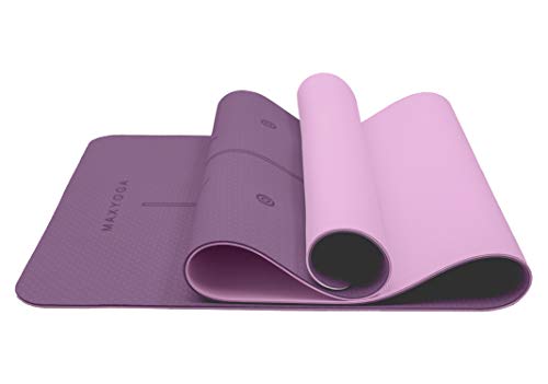 MAXYOGA® Esterilla Yoga de Medida Grande 183cm x 66cm x 6mm y Líneas de Alineación grabadas a Laser Colchoneta Yoga Mat Antideslizante y Ligera de Material Ecológico TPE. Morado