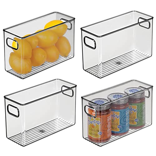 mDesign Juego de 4 fiambreras para guardar alimentos en el frigorífico – Organizador de nevera para la cocina – Cajas de plástico para lácteos, frutas y otros alimentos – gris