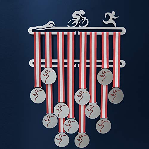 Medallero Colgador Doble Medallas Triatlón - Porta medallas para Triatleta en Acero Inoxidable - Triathlon Medal Holder Display Hanger