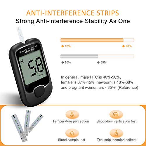 Medidor de glucosa en sangre, kit de prueba de glucosa en sangre con codefree tiras de prueba de glucosa en sangre x 25 y dispositivo de punción por Exactive EQ Impulse - mg/dL