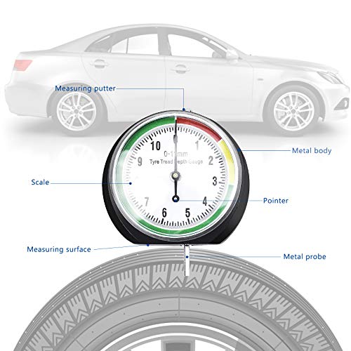 Medidor Profundidad Neumaticos, Medidor de Dibujo de Neumáticos para Medir la Profundidad de Los Neumáticos - 0 a 11 mm