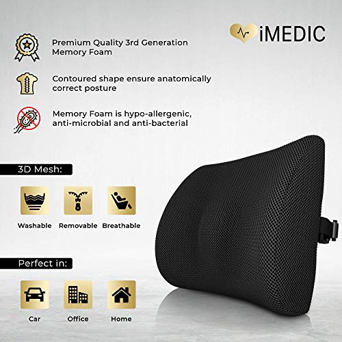 Medipaq - 3D 'Malla De Espuma De Memoria Ortopédica Cojín De Apoyo Lumbar - Con La Circulación De Aire - Reducir El Dolor De Espalda, Mejorar La Postura! (Negro)