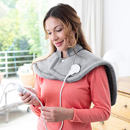 Medisana HP 622 almohadilla de calor para el hombro y el cuello, poncho de calor con 6 ajustes de temperatura, protección contra el sobrecalentamiento, desconexión automática, lavable - Gris