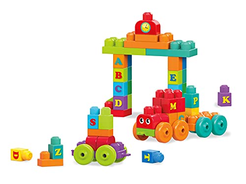 MEGA Bloks Tren de Aprendizaje ABC, jueguete de construcción para bebé +1 año (Mattel DXH35)