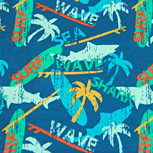 Megan Blue Surf 'n'Shark Jersey de verano con tablas de surf, palmeras y tiburones, impresión digital (vaqueros, 150 x 150 cm)