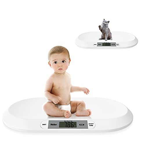 Meilen Báscula para mascotas, báscula multifunción para bebés de 20 kg con lb / kg / st para el peso del bebé, la salud del niño pequeño, la báscula infantil, ABS con cinta métrica