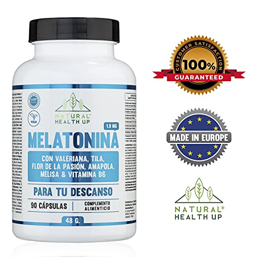 Melatonina 1,9 mg para ayudar al descanso – Melatonina con pasiflora, valeriana, tila, amapola californiana y vitamina B6 para mejorar la calidad del sueño – 90 cápsulas vegetales –100% vegano