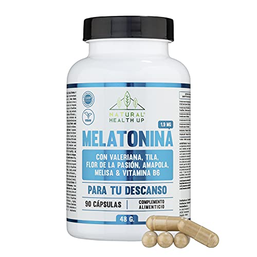 Melatonina 1,9 mg para ayudar al descanso – Melatonina con pasiflora, valeriana, tila, amapola californiana y vitamina B6 para mejorar la calidad del sueño – 90 cápsulas vegetales –100% vegano