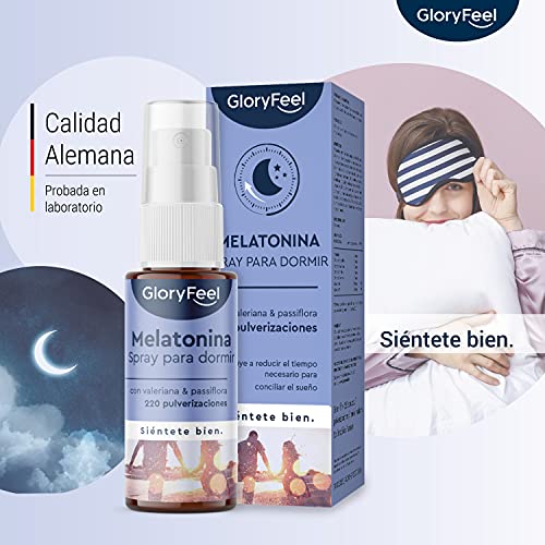 Melatonina Spray 30 ml (220 pulverizaciones) con Pasiflora, Valeriana, Melisa y Lavanda + Vitamina B6 y B1, Sueño reparador - Contra el Insomnio y, Suave sabor a Menta - Melatonina Forte 1mg