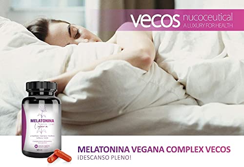 Melatonina Vegana Complex 1,9 mg | Ayudar a Conciliar el Sueño | Suplemento con L-Triptófano, Valeriana, Pasiflora, Griffonia y Vitamina B6 | 90 cápsulas Vegetales | 100% Apto Veganos