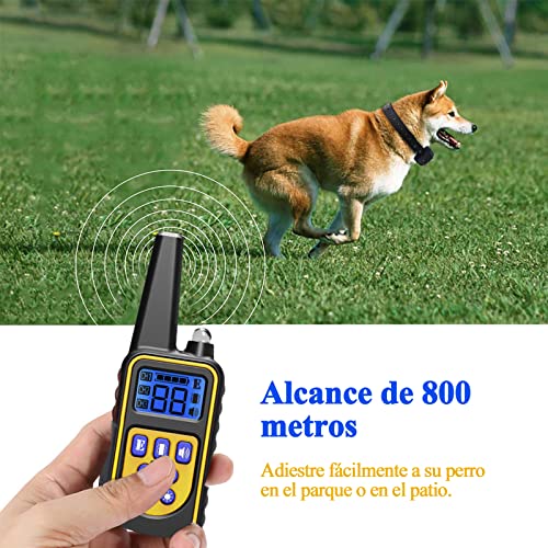 Meloive Collar adiestramiento para Perros,Collar antiladridos,Recargable y Resistencia al Agua de IP67 con un Alcance de 800m con 99 Niveles de Modo de Vibración, Advertencia de Sonido, Luz.