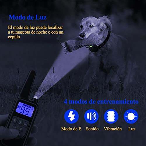 Meloive Collar adiestramiento para Perros,Collar antiladridos,Recargable y Resistencia al Agua de IP67 con un Alcance de 800m con 99 Niveles de Modo de Vibración, Advertencia de Sonido, Luz.