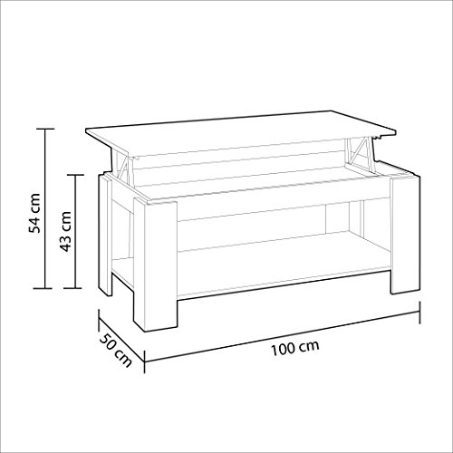 Mesa Centro con revistero, Mesa elevable, mesita Mueble Salon Comedor, Acabado en Blanco Artik y Gris Cemento, Medidas: 102 cm (Largo) x 43/54 cm (Alto) x 50 cm (Fondo)