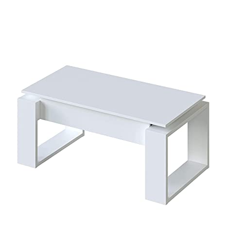 Mesa de Centro Elevable, Mesita de Salon, Comedor, Modelo Nova, Acabado en Blanco Artik, Medidas: 105 cm (Largo) x 55 cm (Ancho) x 45-54 cm (Alto)