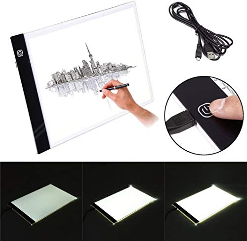 Mesa de Luz Dibujo A4, Wayin Portátil Tableta de Luz de Iluminación de la Caja de Alimentación con USB Recargable Brillo Ajustable para Adultos Niños