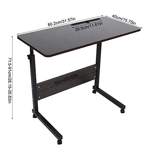 Mesa de Ordenador Portátil Escritorio Ordenador Computador Mesa Auxiliar con Ruedas y Ranura para Ipades y Teléfono, para Cama o Sofá, Altura Regulable 71.5-91cm (Negro)