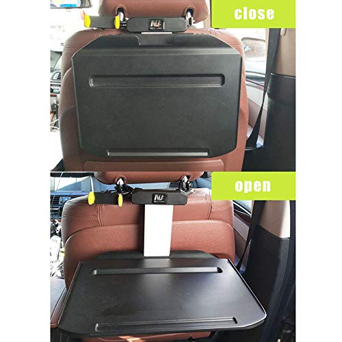 Mesa para ordenador de coche, Escritorio para computadora, Bandeja de comedor para volante y asiento trasero con 2 cajones ocultos retráctiles, estante para comer estudiar alimento bebidas viaje Negro