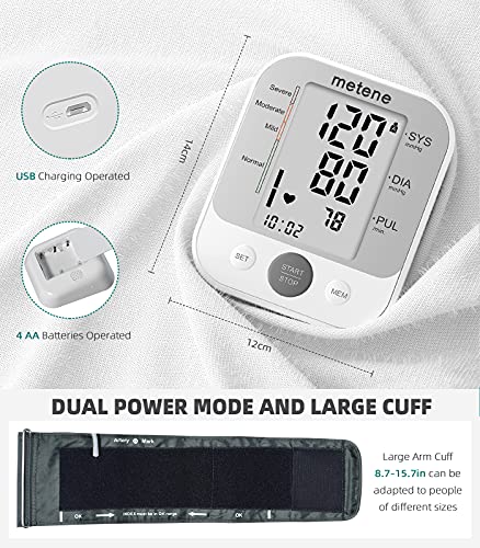 Metene TensióMetro de Brazo,Digital Monitor de PresióN Arterial Automatico Superior de Brazo，Pantalla Grande con Memoria de 240 Conjuntos, TransmisióN de Voz y BateríAs Incluidas