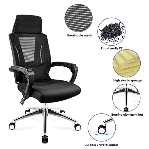 mfavour Silla de Oficina, Silla Ergonómica, Silla de Oficina Giratoria con Reposacabezas Ancho, Soporte Lumbar Ajustable y Altura del Asiento, Carga máx. 330lb