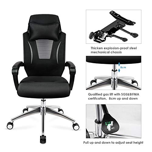 mfavour Silla de Oficina, Silla Ergonómica, Silla de Oficina Giratoria con Reposacabezas Ancho, Soporte Lumbar Ajustable y Altura del Asiento, Carga máx. 330lb