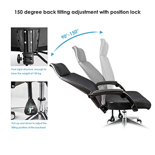 mfavour Silla de Oficina, Silla Ergonómica, Silla de Oficina Giratoria con Reposacabezas Ancho, Soporte Lumbar Ajustable y Altura del Asiento, Carga máx. 330lb