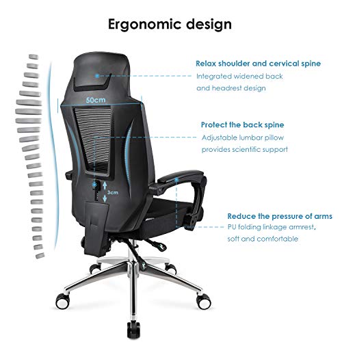 mfavour Silla de Oficina, Silla Ergonómica, Silla de Oficina Giratoria con Reposacabezas Ancho, Soporte Lumbar Ajustable y Altura del Asiento, Carga máx. 330lb