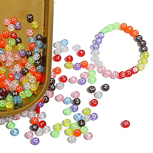 milaosk 700 Piezas Cuentas del Alfabeto Redondo Acrílico Abalorios Letras de Colores para DIY Collar de la Pulsera para los Juguetes Hechos a Mano de los niños (7*4 mm)