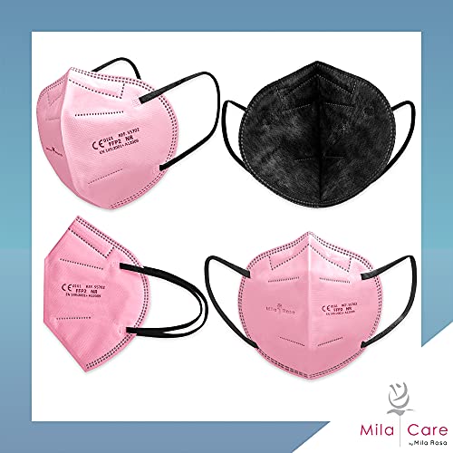 Milarosa Mascarillas FFP2 Homologadas Españolas. Mascarilla FFP2 Colores. Caja 30 Unidades. Desechable Proteccion Personal 5 Capas. Mascara Filtro 95 %. Color Rosa