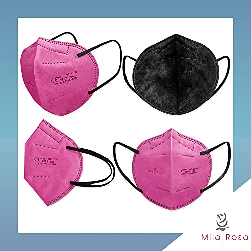 Milarosa Mascarillas FFP2 Homologadas Españolas. Mascarilla FFP2 Colores. Caja 30 Unidades. Desechable Proteccion Personal 5 Capas. Mascara Filtro 95 %. Color Fucsia