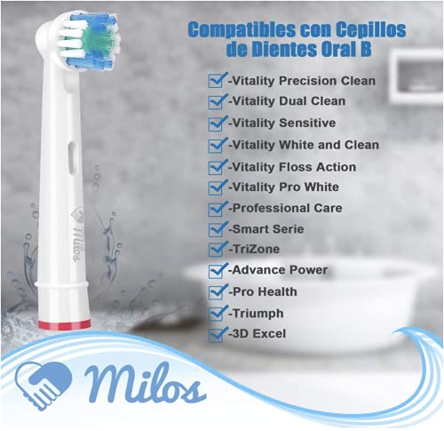 ﻿﻿Milos Recambios Cepillos Oral B - Cabezales de Repuesto para Cepillo de Dientes Eléctrico, Pack de 16 - Limpieza Profunda de los Dientes de los Niños