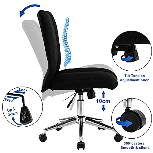 Mingfuxin Silla de oficina sin brazos, silla de escritorio de computadora con respaldo alto, altura ajustable y asiento de malla, silla giratoria ejecutiva para oficina en casa (espalda)