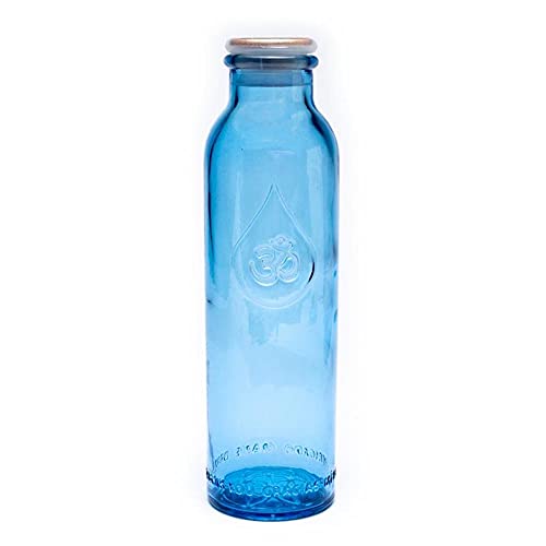 Mini botella de agua OmWater 0,5 L - Vidrio Reciclado Libre de Metales Pesados, Tapon ecologico, Bolsa de Algodon 100% organico