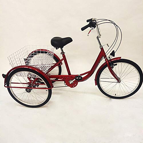 MINUS ONE Triciclo para Adultos Adulto Triciclo Bicicleta con 3 Ruedas Senior Wheel Cargo Bicicleta 24" Shimano 6-Speed Shifter con luz, Rojo