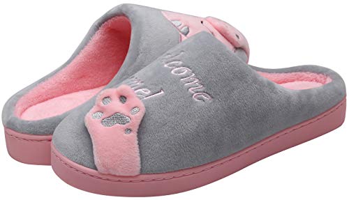 Mishansha Hombre Mujer Zapatillas de Casa para Invierno Otoño, con Forro de Felpa y Suela Dura, Cómodas/Blanditas/Mulliditas y Calentitas(048 Gris, 37/38 EU - Tamaño del Fabricante: 38/39 CN)