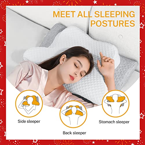 Misiki Almohada Viscoelastica, Almohada Cervical para Relajarse de Dolor del Cuello y Hombro, Almohadas Ortopedica para Durmiente Lateral, Almohada de Diseño Ergonómico para Durmiente Trasero