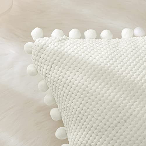 MIULEE 2 Piezas Funda de Cojín Fundas de Almohada con Pompones Suave Cojín Poliéster Granulado Decoración Sofá Decorativa Cama Silla Dormitorio Salon Habitacion Cuadrada 45x45cm Blanco