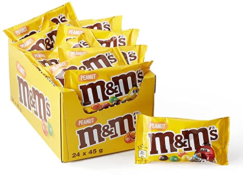 M&Ms Peanuts Snack en Bolitas de Colores de Cacahuete y Chocolate con Leche (24 Bolsitas x 45g)