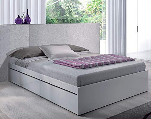 Mobelcenter – Cama con 4 cajones Kendra para colchones de 150x190 cm - Cama de Matrimonio Acabado Color Blanco Artik – Medidas: Ancho: 156 cm x Fondo: 196 cm x Alto: 37 cm (Blanco Artik) - (0889)