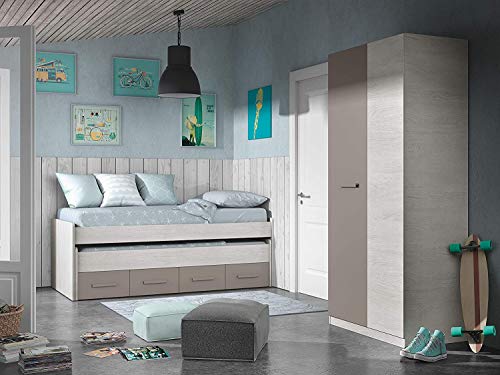 Mobelcenter – Cama Nido Juvenil Ares 2 Camas 2 Cajones – Cama Doble Juvenil con 2 Camas 2 Cajones - Acabado Color Blanco Alpes y Basalto – Medidas: Ancho: 198 cm x Fondo: 96 cm x Alto: 69 cm - (0991)