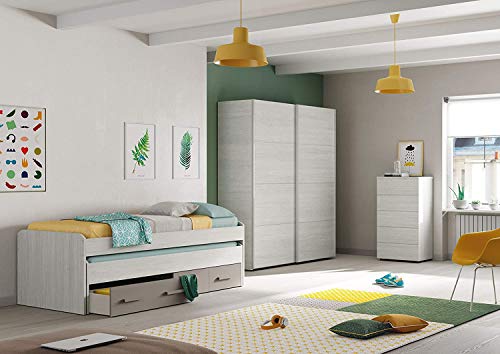 Mobelcenter – Cama Nido Juvenil Ares 2 Camas 2 Cajones – Cama Doble Juvenil con 2 Camas 2 Cajones - Acabado Color Blanco Alpes y Basalto – Medidas: Ancho: 198 cm x Fondo: 96 cm x Alto: 69 cm - (0991)