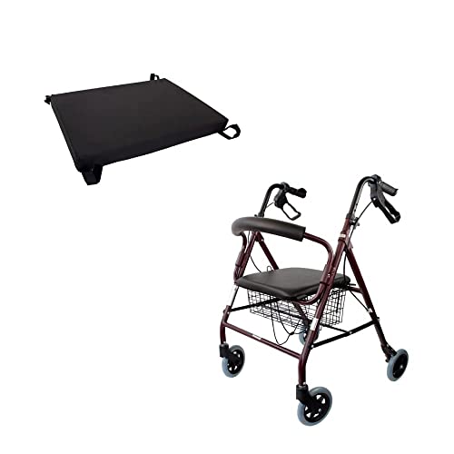 Mobiclinic, Andador con cojín viscoelástico, Escorial Plus, Frenos manuales, Aluminio, Plegable, Cesta, Asiento, Cojín para sillas y andadores, Andador para ancianos, Ligero, 4 ruedas, Burdeos